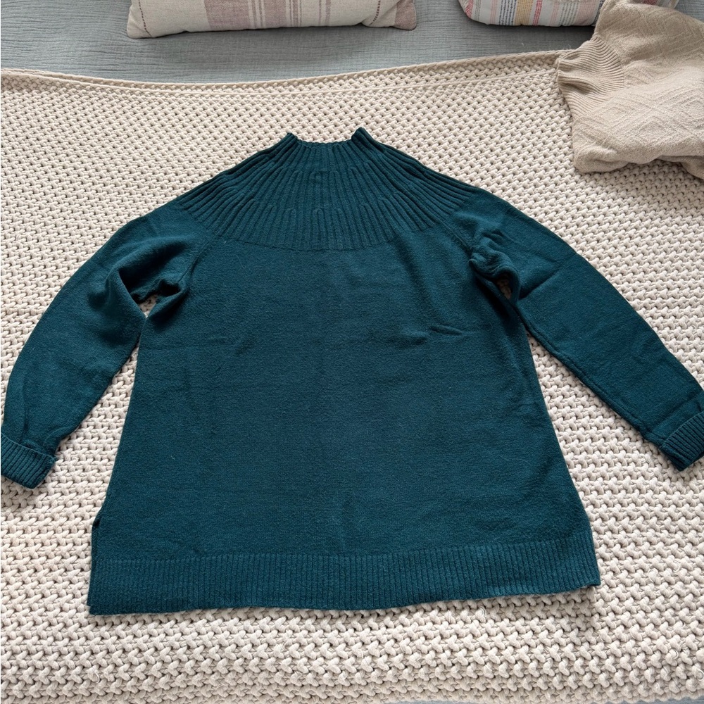 Anthropologie Forest Green Ribbed Yoke Turtleneck Sweater